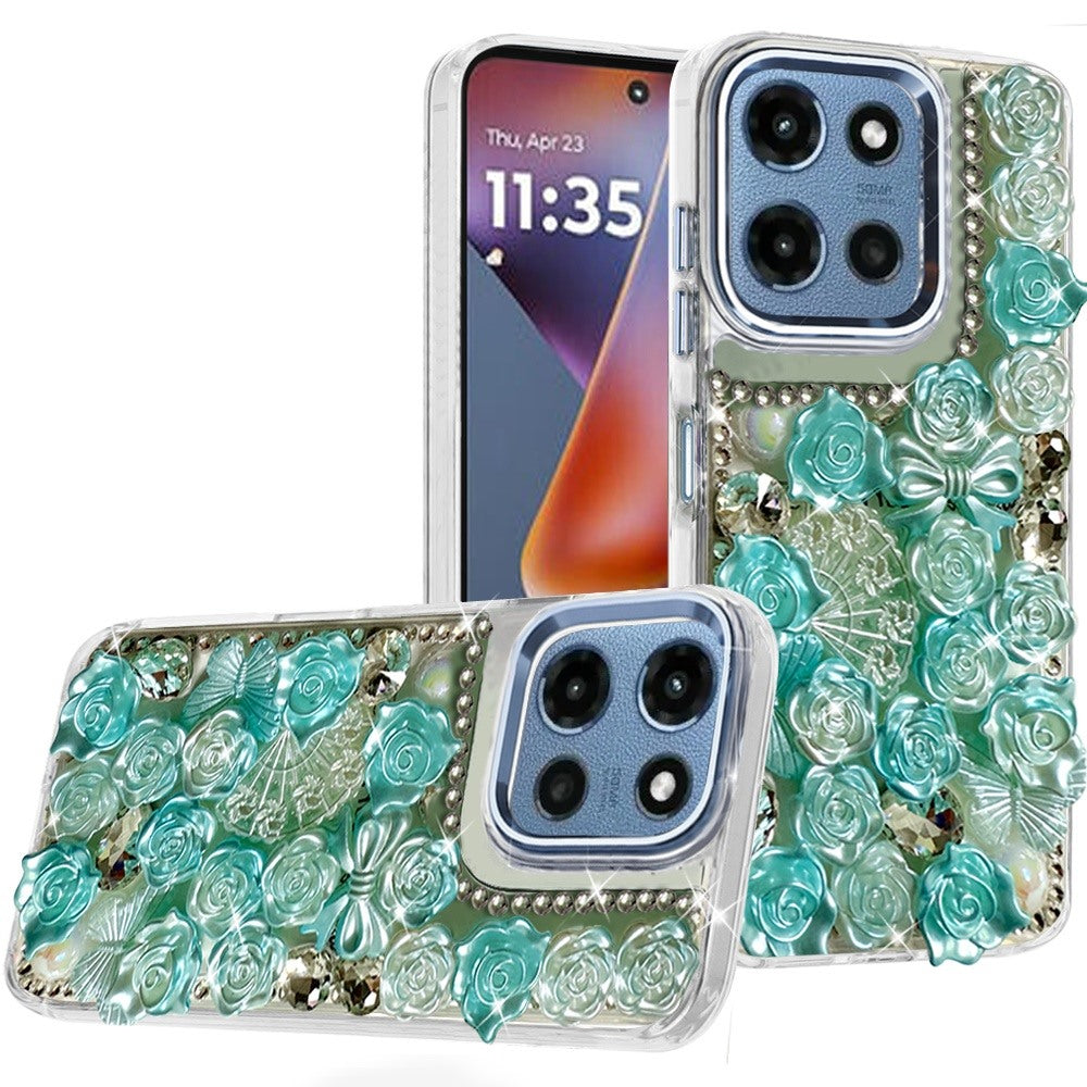 For Moto G 2025 Case Roses Arrangement 3D Bling Phone Cover + Tempered Glass