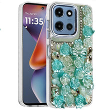 For Moto G 2025 Case Roses Arrangement 3D Bling Phone Cover + Tempered Glass