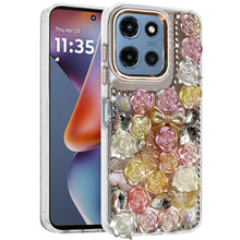 For Moto G 2025 Case Roses Arrangement 3D Bling Phone Cover + Tempered Glass