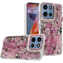 For Moto G 2025 Case Roses Arrangement 3D Bling Phone Cover + Tempered Glass