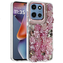 For Moto G 2025 Case Roses Arrangement 3D Bling Phone Cover + Tempered Glass