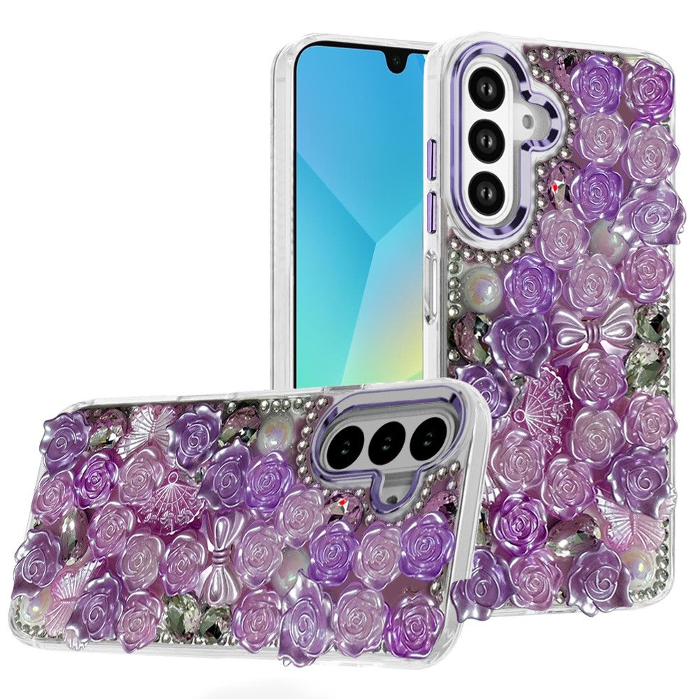 For Samsung A16 5G Case Roses Arrangement 3D Bling Phone Cover + Tempered Glass