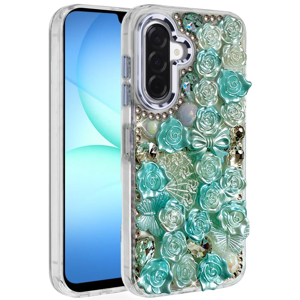 For Samsung A17 5G Case Roses Arrangement 3D Bling Phone Cover + Tempered Glass