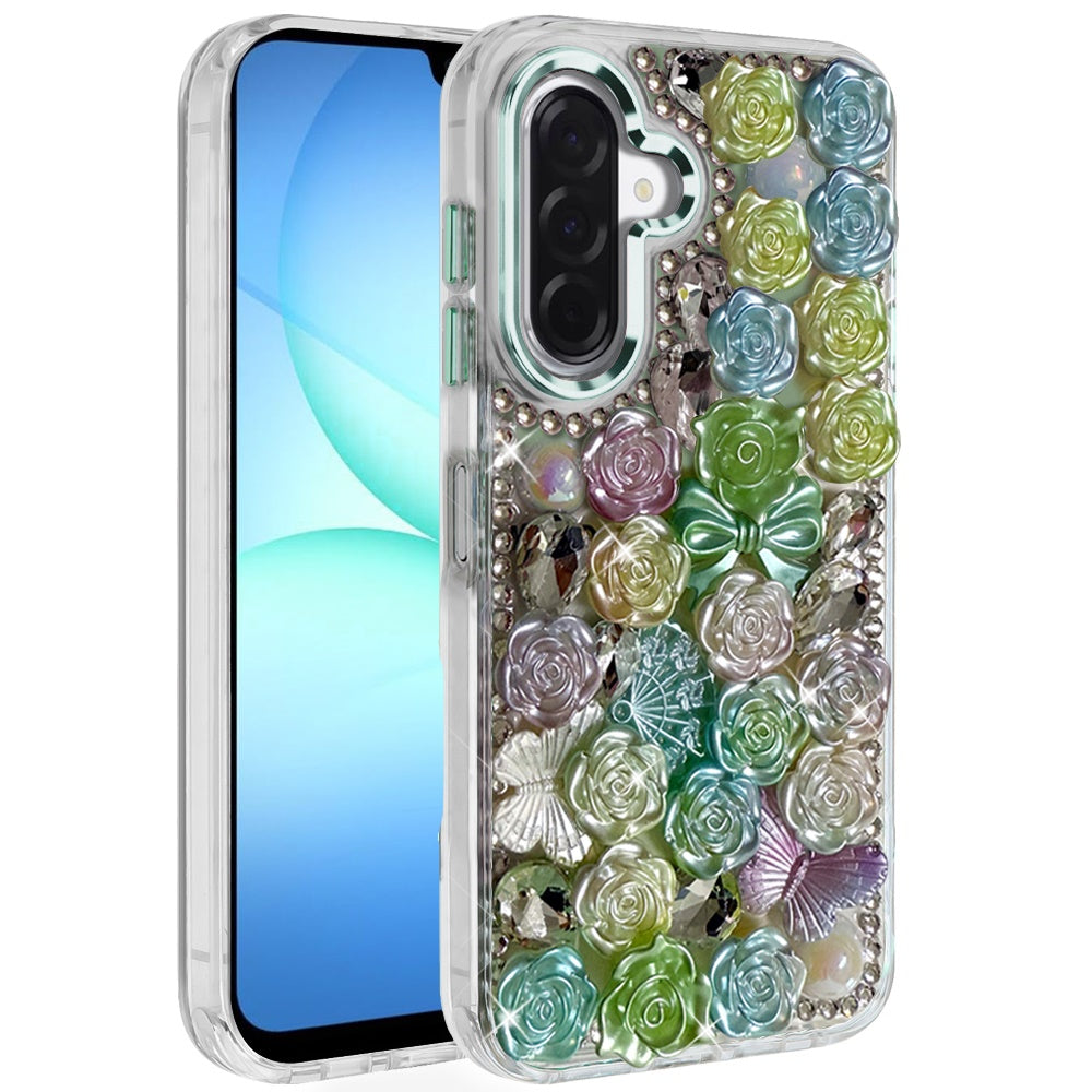 For Samsung A17 5G Case Roses Arrangement 3D Bling Phone Cover + Tempered Glass