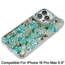 For iPhone 16 PRO MAX Case Roses Arrangement 3D Bling Cover + Tempered Glass