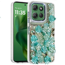 For Moto G Power 2025 Case Roses Arrangement 3D Bling Cover + Tempered Glass