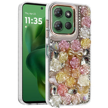 For Moto G Power 2025 Case Roses Arrangement 3D Bling Cover + Tempered Glass