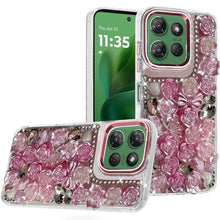 For Moto G Power 2025 Case Roses Arrangement 3D Bling Cover + Tempered Glass