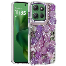 For Moto G Power 2025 Case Roses Arrangement 3D Bling Cover + Tempered Glass