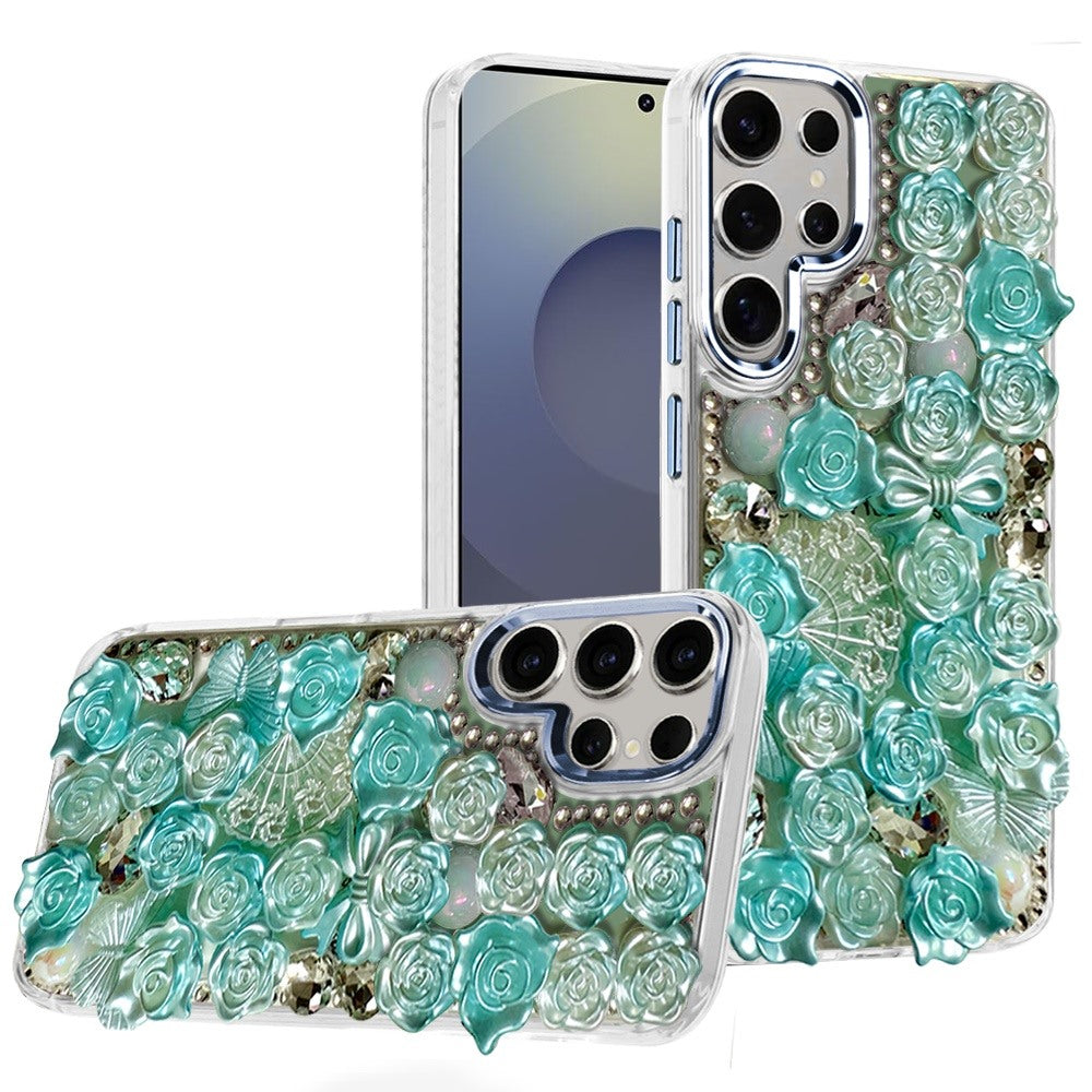 For Samsung S25 Ultra Case Roses Arrangement 3D Bling Cover + Tempered Glass