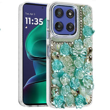 For Moto G Stylus 2025 Case Roses Arrangement 3D Bling Cover + Tempered Glass