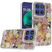 For Moto G Stylus 2025 Case Roses Arrangement 3D Bling Cover + Tempered Glass
