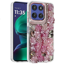 For Moto G Stylus 2025 Case Roses Arrangement 3D Bling Cover + Tempered Glass
