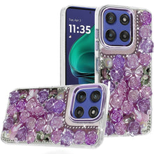 For Moto G Stylus 2025 Case Roses Arrangement 3D Bling Cover + Tempered Glass
