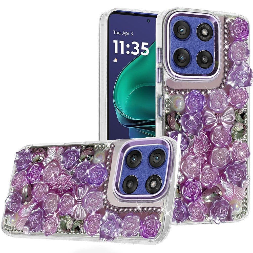 For Moto G Stylus 2025 Case Roses Arrangement 3D Bling Cover + Tempered Glass