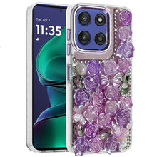 For Moto G Stylus 2025 Case Roses Arrangement 3D Bling Cover + Tempered Glass