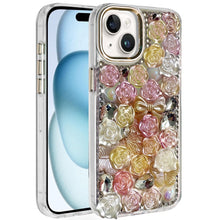 For iPhone 15 Case Roses Arrangement 3D Full Bling Phone Cover +2 Tempered Glass