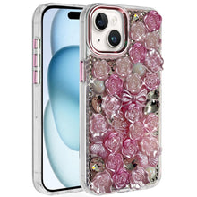 For iPhone 15 Case Roses Arrangement 3D Full Bling Phone Cover +2 Tempered Glass