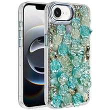 For iPhone 16e Case Roses Arrangement 3D Bling Phone Cover + Tempered Glass
