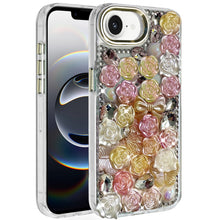 For iPhone 16e Case Roses Arrangement 3D Bling Phone Cover + Tempered Glass