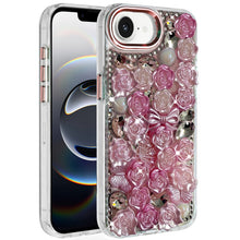 For iPhone 16e Case Roses Arrangement 3D Bling Phone Cover + Tempered Glass