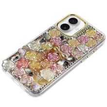 For iPhone 17 Case Full Roses Arrangement 3D Bling Phone Cover + Tempered Glass