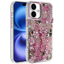 For iPhone 17 Case Full Roses Arrangement 3D Bling Phone Cover + Tempered Glass