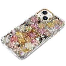For iPhone 13/14 Case Roses Arrangement 3D Bling Phone Cover + Tempered Glass