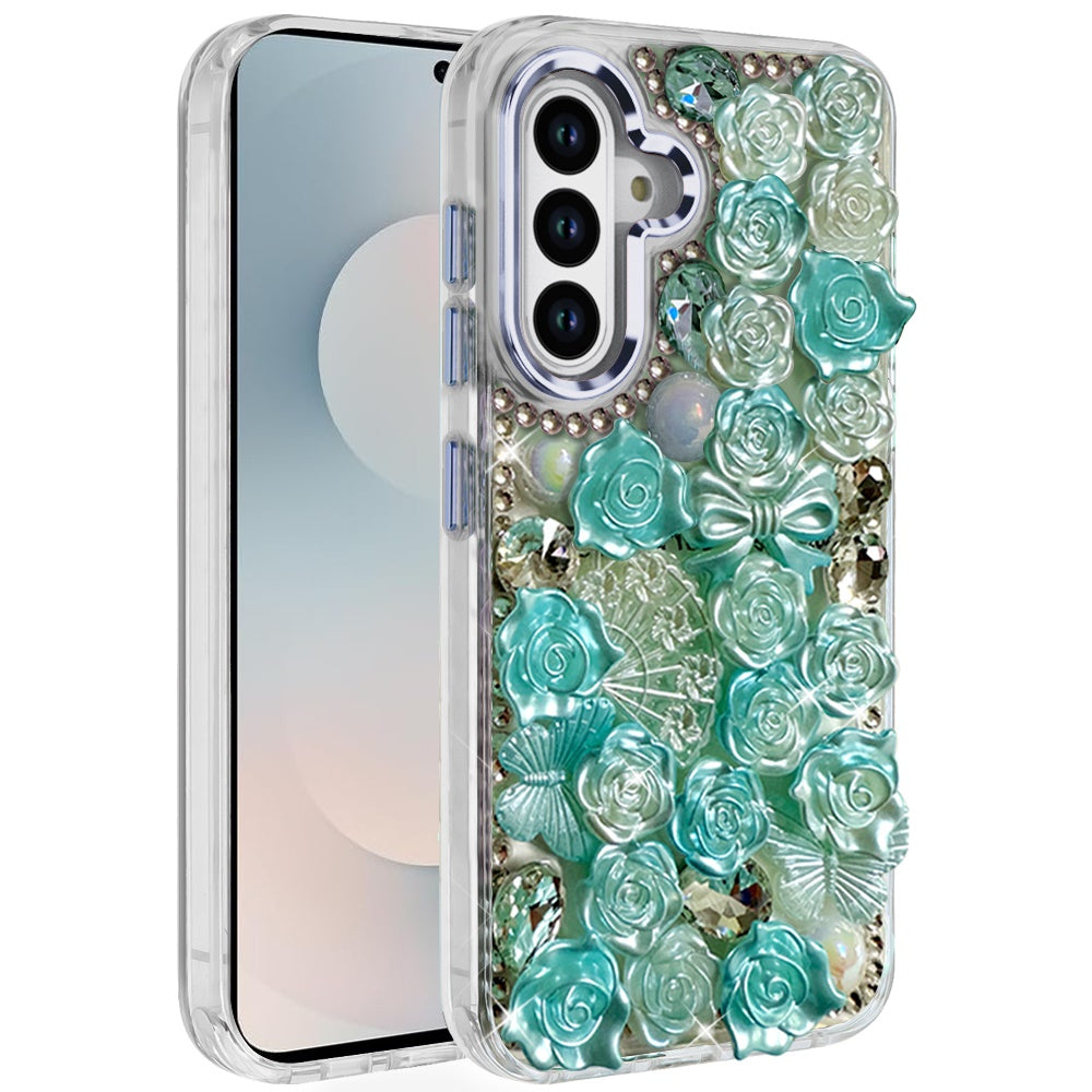 For Samsung S25 FE Case Roses Arrangement 3D Bling Phone Cover + Tempered Glass