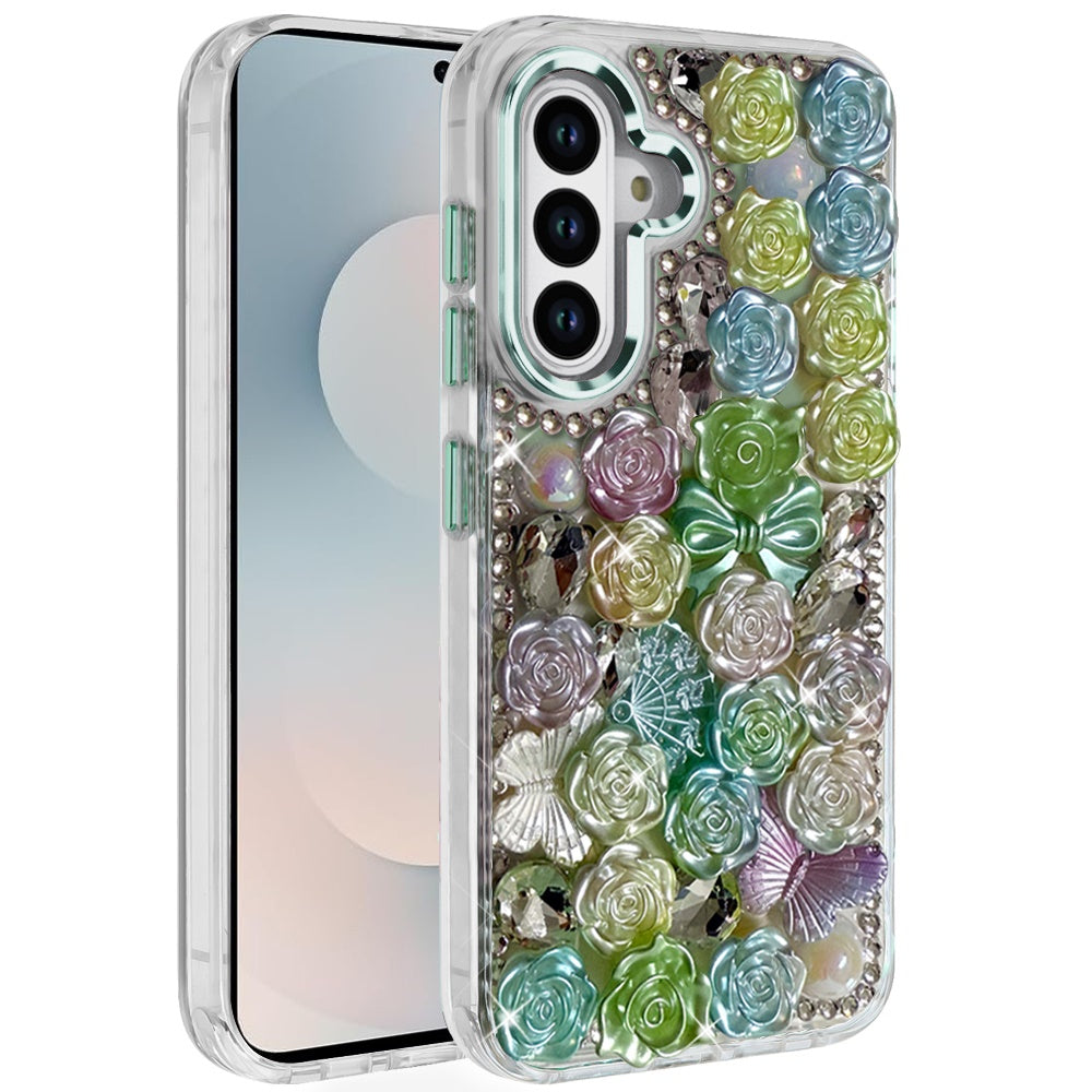 For Samsung S25 FE Case Roses Arrangement 3D Bling Phone Cover + Tempered Glass