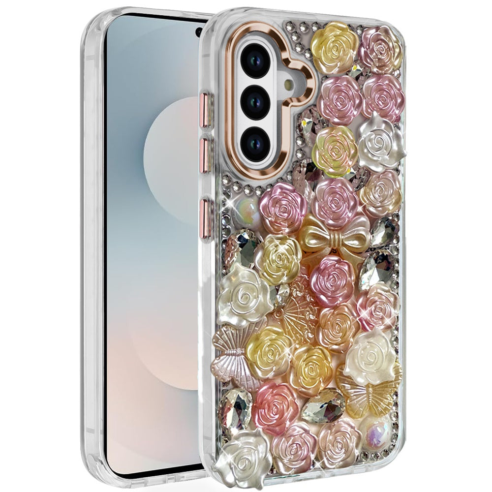 For Samsung S25 FE Case Roses Arrangement 3D Bling Phone Cover + Tempered Glass