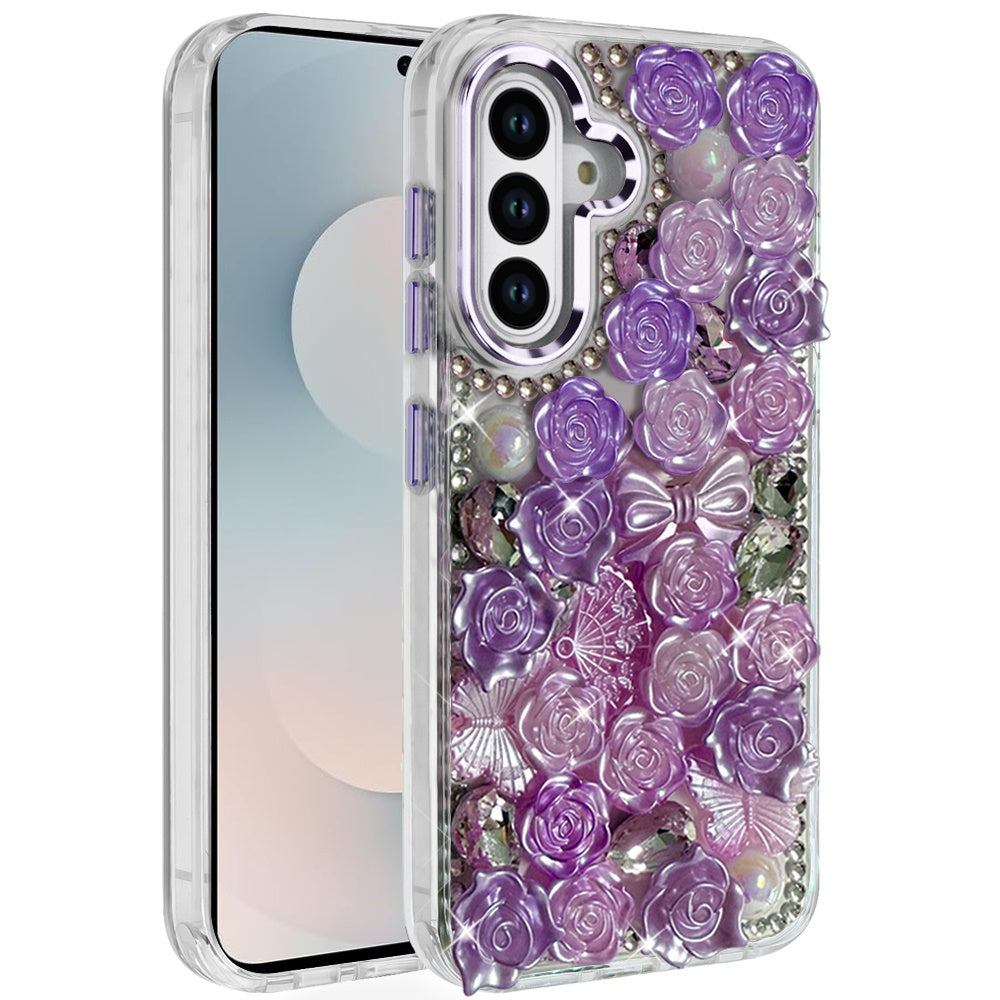 For Samsung S25 FE Case Roses Arrangement 3D Bling Phone Cover + Tempered Glass