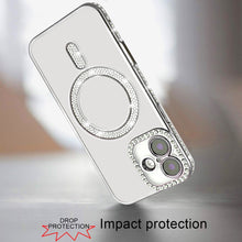 For iPhone 16 6.1inch Case Rhinestone Trim Magnetic Circle + Tempered Glass