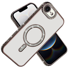 For iPhone 16e Case Rhinestone Bling Trim Magnetic Circle Cover + Tempered Glass