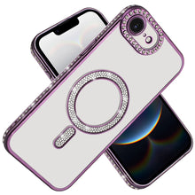 For iPhone 16e Case Rhinestone Bling Trim Magnetic Circle Cover + Tempered Glass