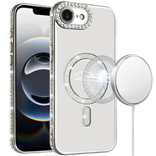 For iPhone 16e Case Rhinestone Bling Trim Magnetic Circle Cover + Tempered Glass