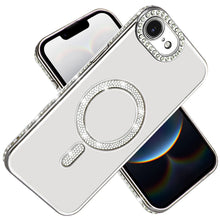 For iPhone 16e Case Rhinestone Bling Trim Magnetic Circle Cover + Tempered Glass