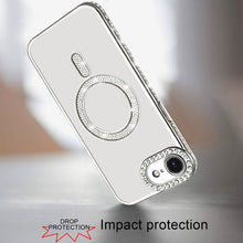 For iPhone 16e Case Rhinestone Bling Trim Magnetic Circle Cover + Tempered Glass