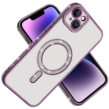 For iPhone 13/14 Case Rhinestone Bling Trim w/ Magnetic Circle + Tempered Glass