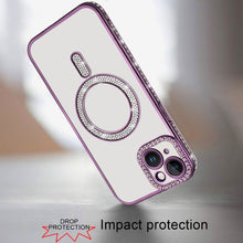 For iPhone 13/14 Case Rhinestone Bling Trim w/ Magnetic Circle + Tempered Glass