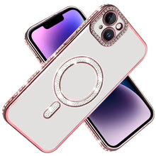 For iPhone 13/14 Case Rhinestone Bling Trim w/ Magnetic Circle + Tempered Glass
