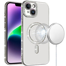 For iPhone 13/14 Case Rhinestone Bling Trim w/ Magnetic Circle + Tempered Glass