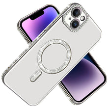 For iPhone 13/14 Case Rhinestone Bling Trim w/ Magnetic Circle + Tempered Glass