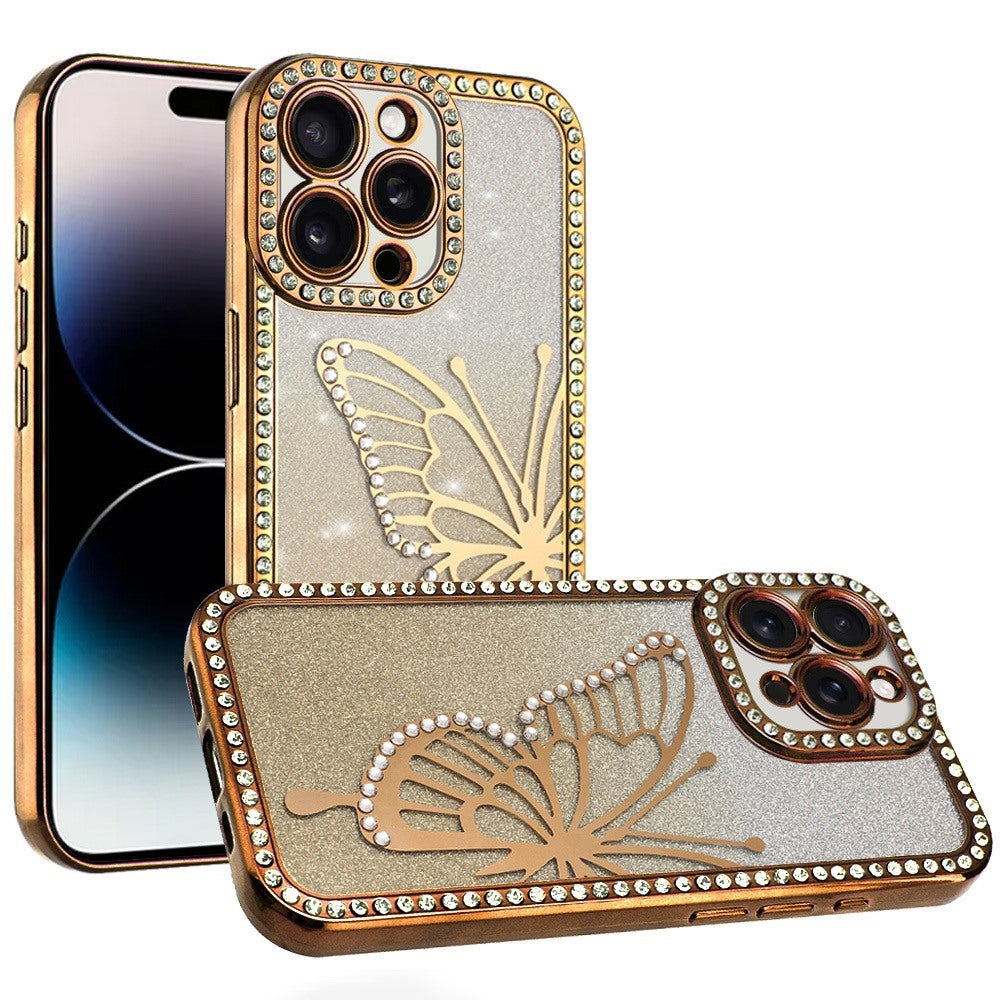 For iPhone 14 PRO MAX 6.7 in. Case Rhinestone Bling Butterfly Glitter Phone Case