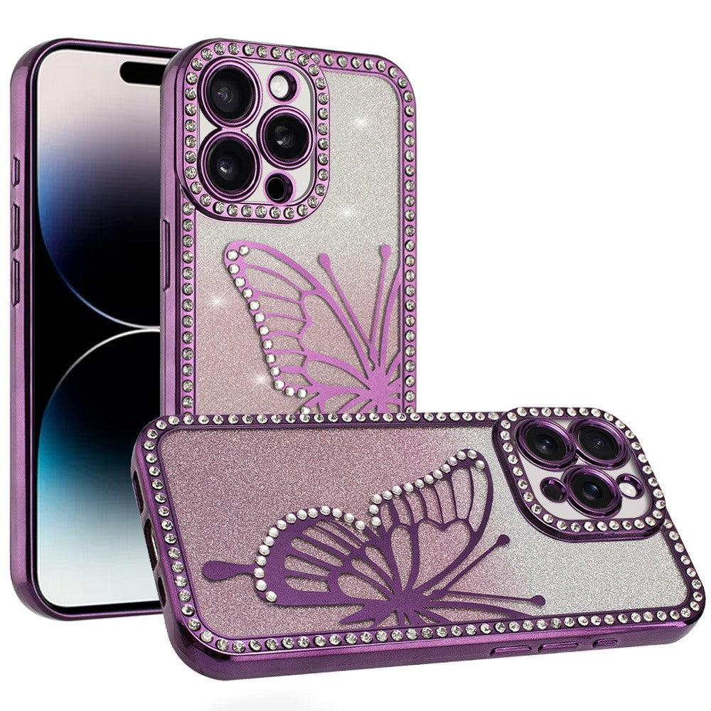 For iPhone 14 PRO MAX 6.7 in. Case Rhinestone Bling Butterfly Glitter Phone Case