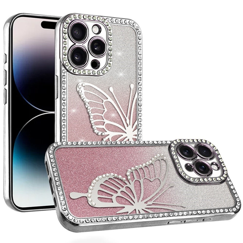 For iPhone 14 PRO MAX 6.7 in. Case Rhinestone Bling Butterfly Glitter Phone Case
