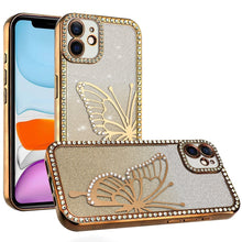 For iPhone 11 6.1 in. Case Large Bling Butterfly Glitter Case + Tempered Glass