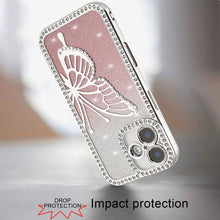 For iPhone 16 6.1inch Case Large Bling Butterfly Glitter Cover + Tempered Glass