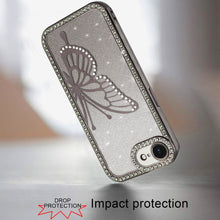 For iPhone 16e Case Large Bling Butterfly Glitter Phone Cover + Tempered Glass