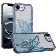 For iPhone 16e Case Large Bling Butterfly Glitter Phone Cover + Tempered Glass